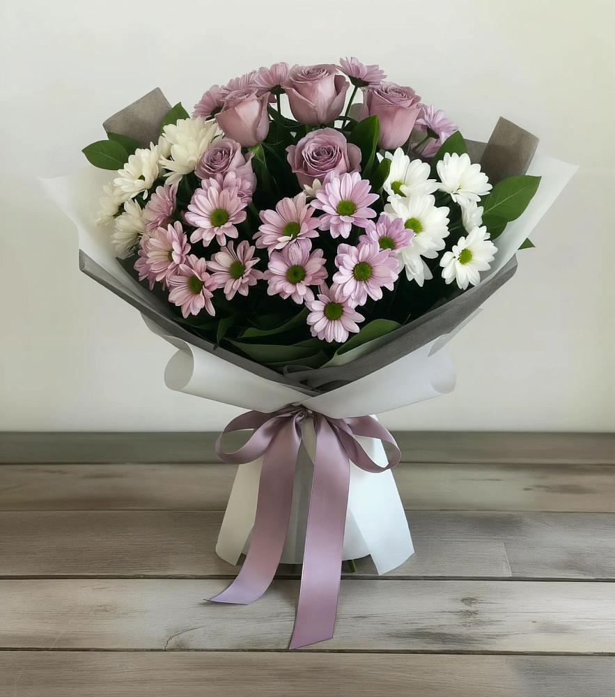 Букет цветов из: Хризантемы и Розы в Шахунье