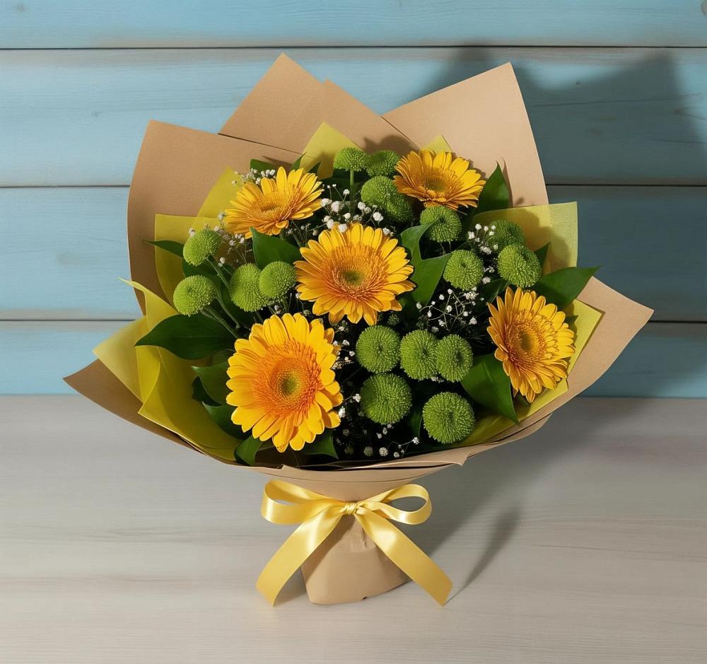 Букет цветов из: Герберы и Хризантемы в Шахунье