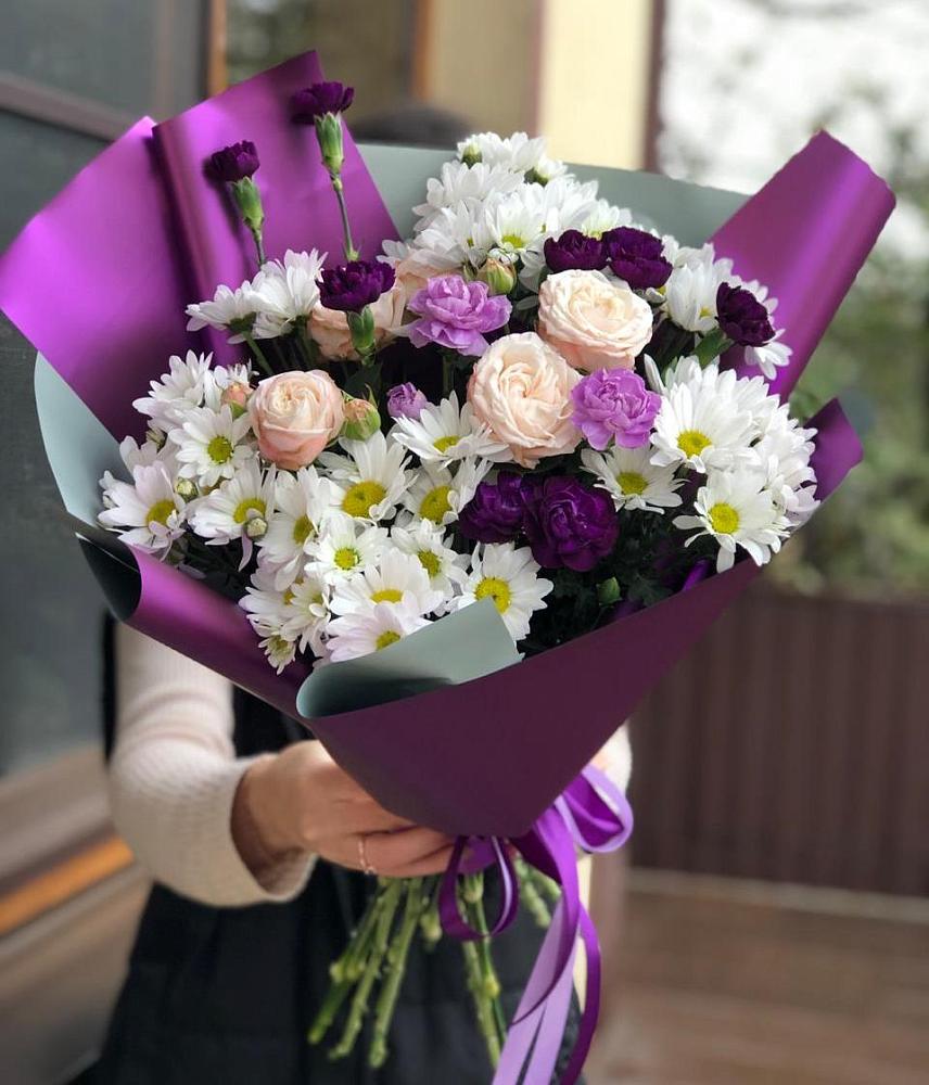 Букет цветов из: Хризантемы, Гвоздики и Розы в Шахунье