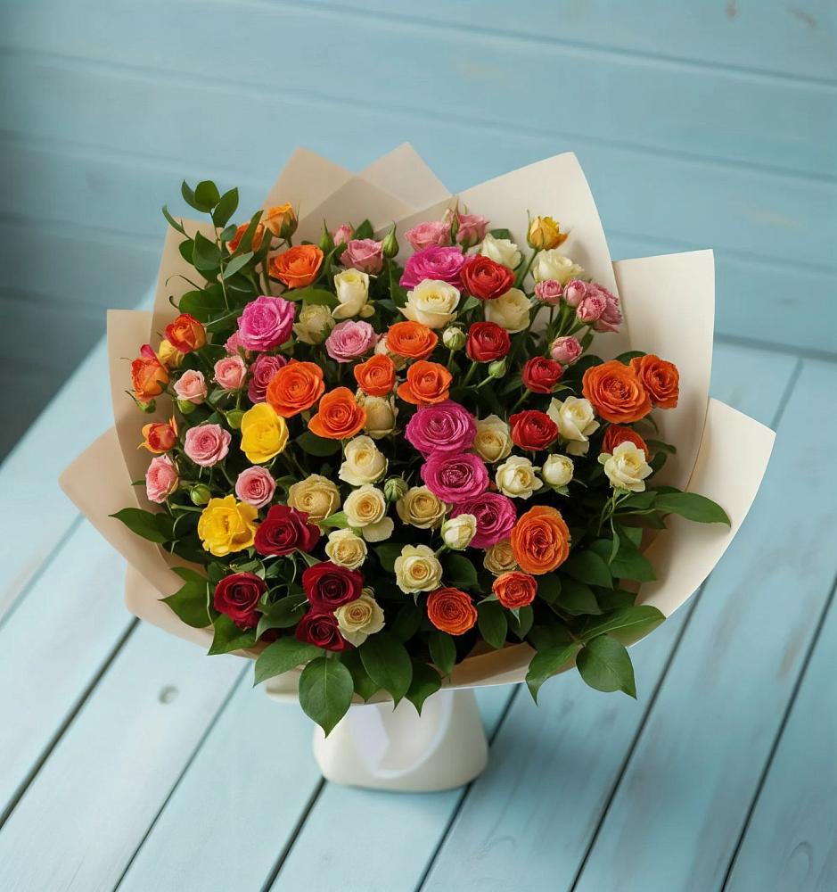 Букет Микс из разноцветных кустовых роз в Шахунье