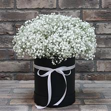 Цветочная композиция из Гипсофила в шляпной коробке в Шахунье